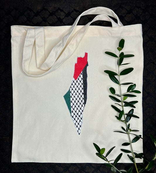 White Tote Bag with Authentic Palestinian Embroidery