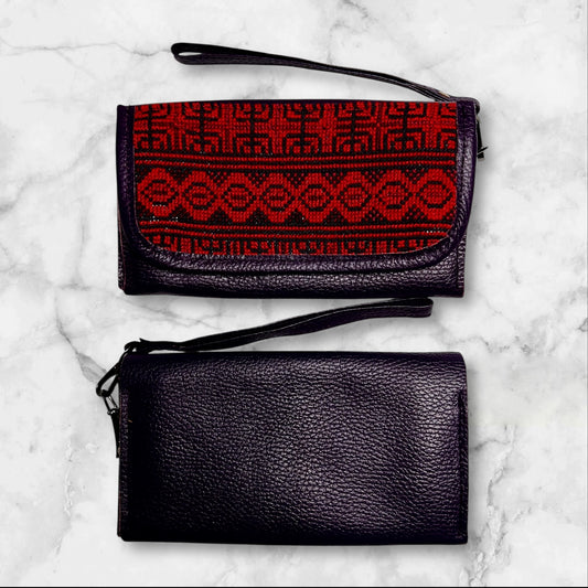 Handmade Embroidered (Tatreez) Leather Purses, Clutch Bags, and Coin Pouches