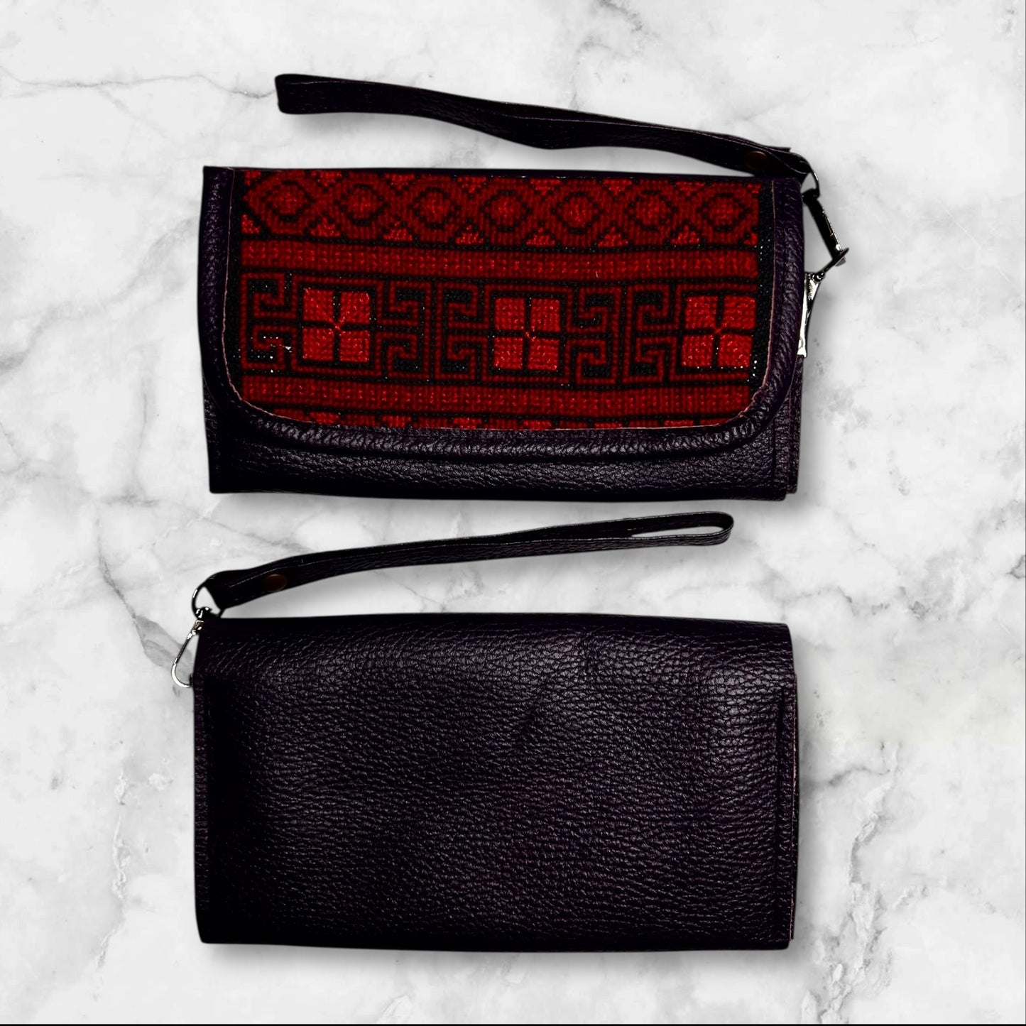 Handmade Embroidered (Tatreez) Leather Purses, Clutch Bags, and Coin Pouches