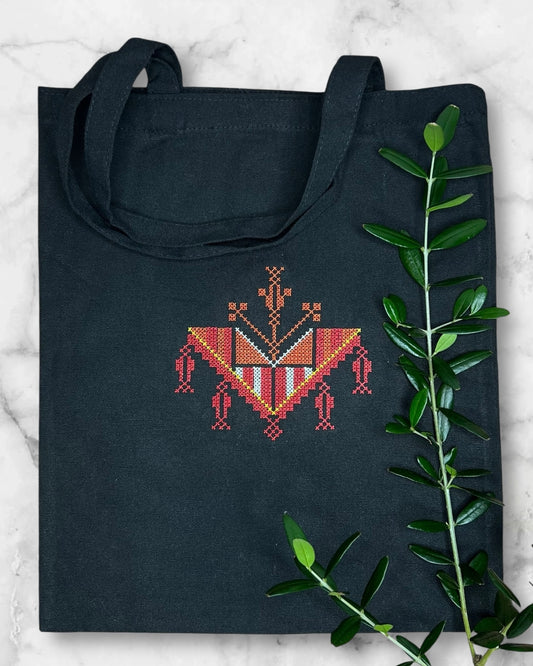 Black Tote Bag with Authentic Palestinian Embroidery