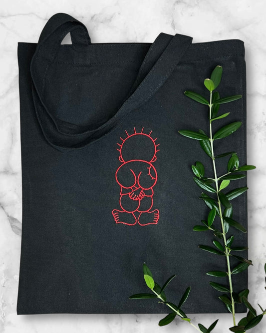 Black Tote Bag with Authentic Palestinian Embroidery