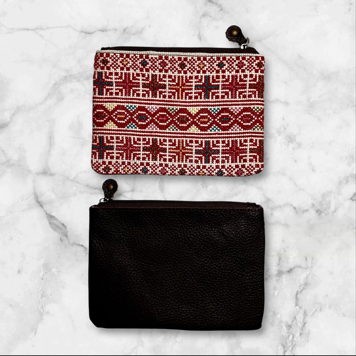 Handmade Embroidered (Tatreez) Leather Purses, Clutch Bags, and Coin Pouches