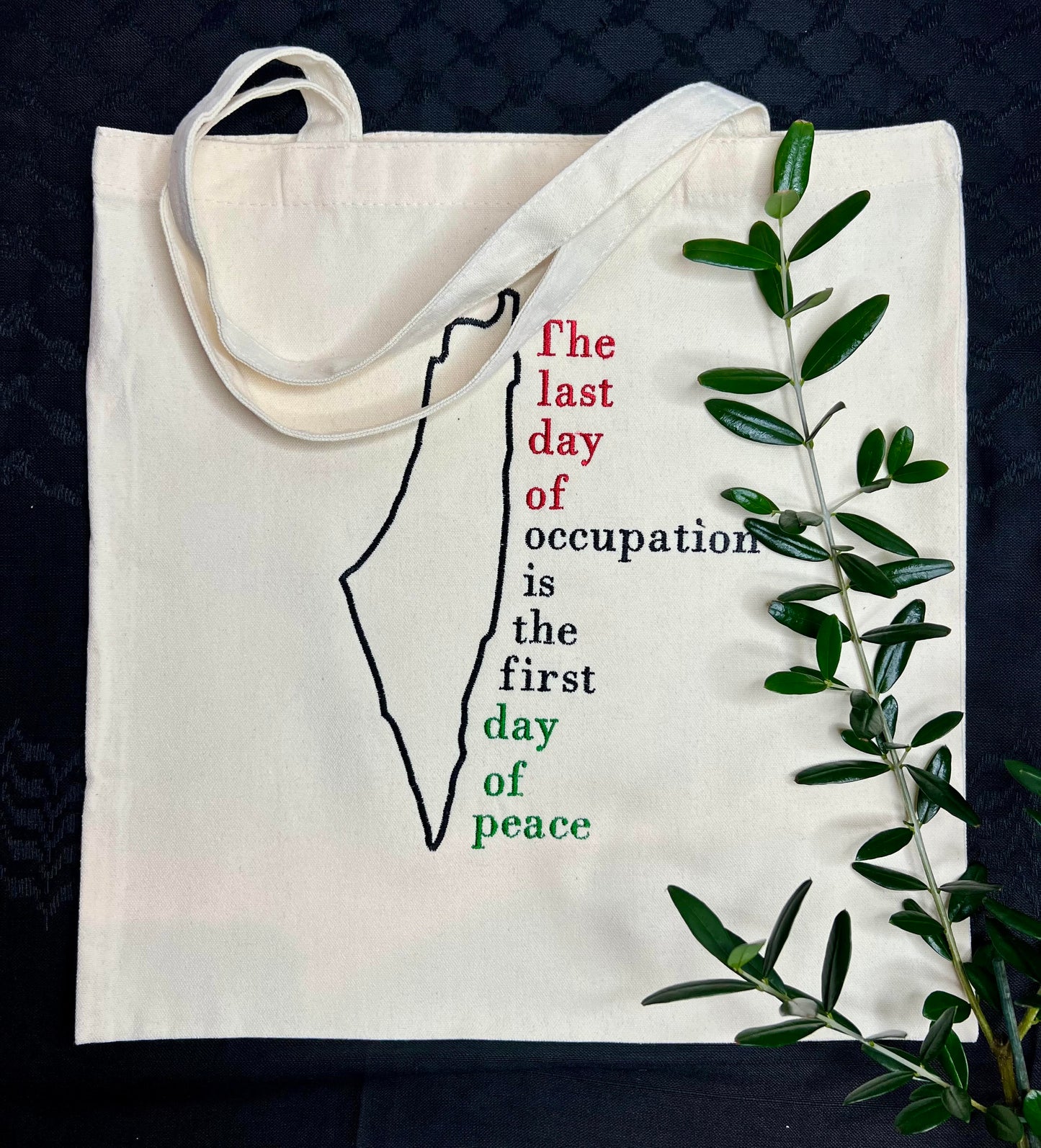 White Tote Bag with Authentic Palestinian Embroidery