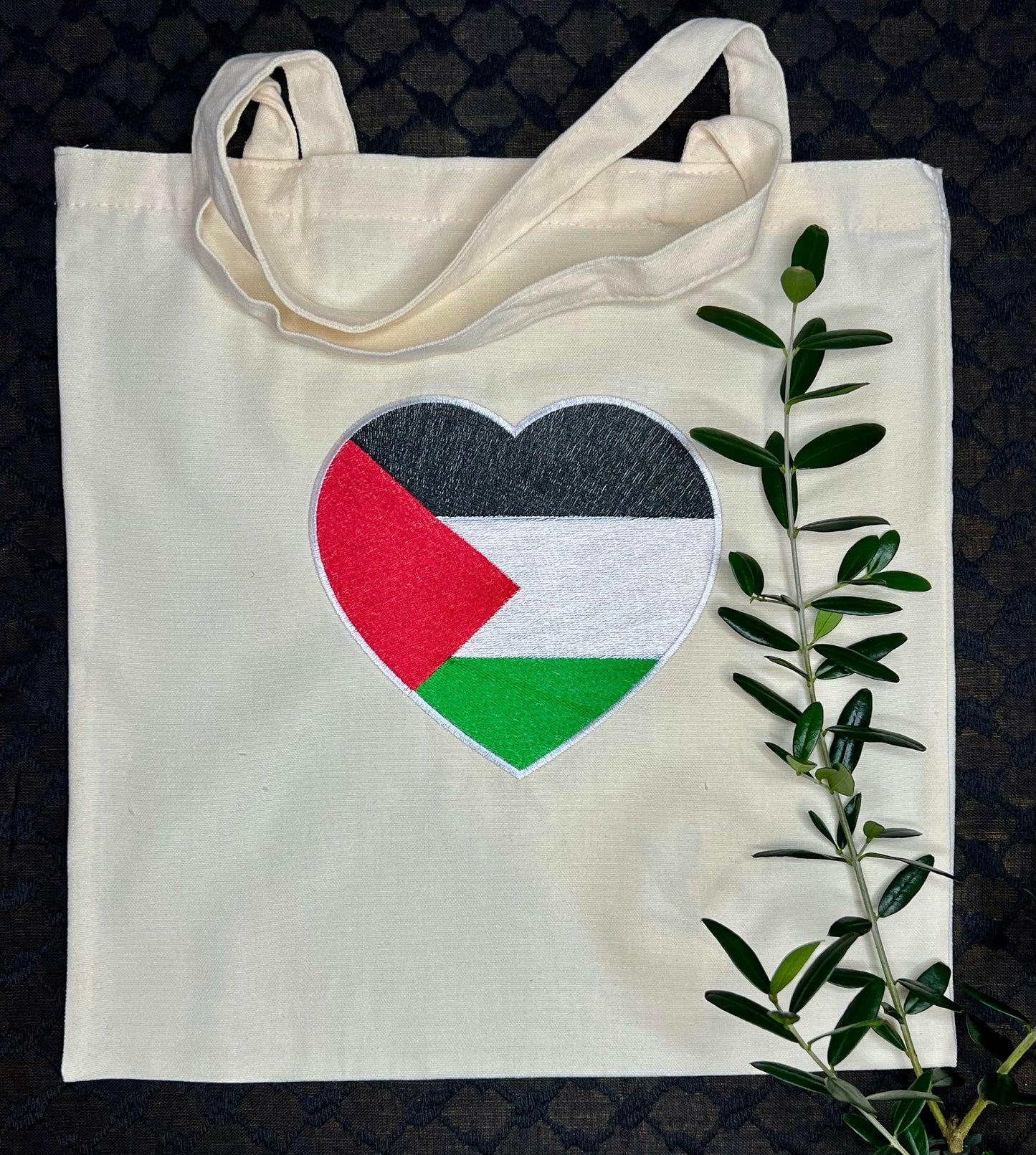 White Tote Bag with Authentic Palestinian Embroidery