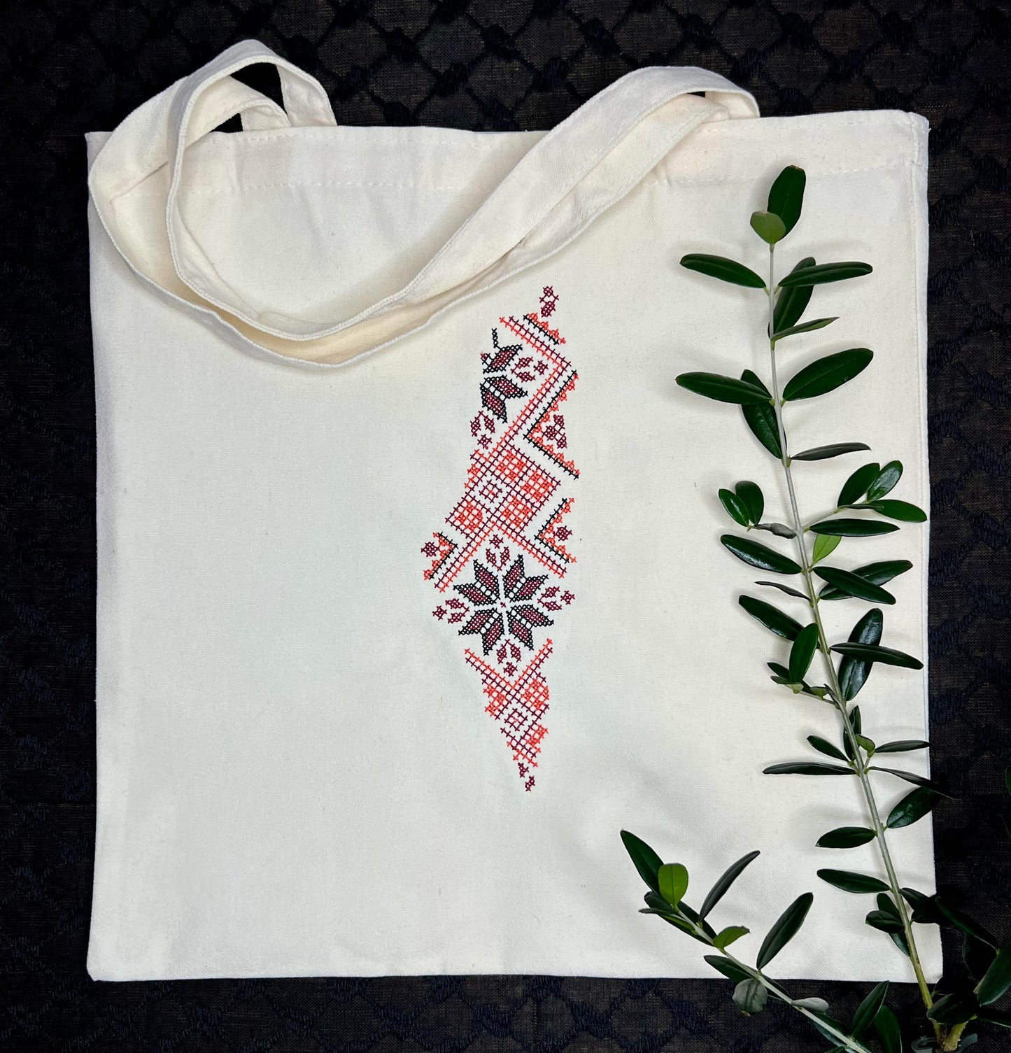 White Tote Bag with Authentic Palestinian Embroidery