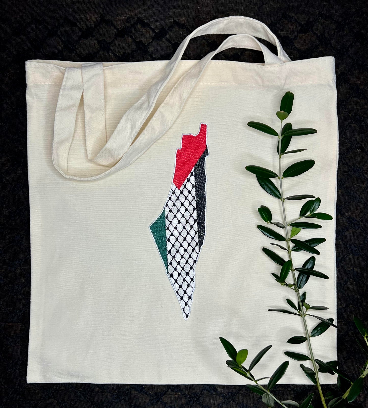 White Tote Bag with Authentic Palestinian Embroidery