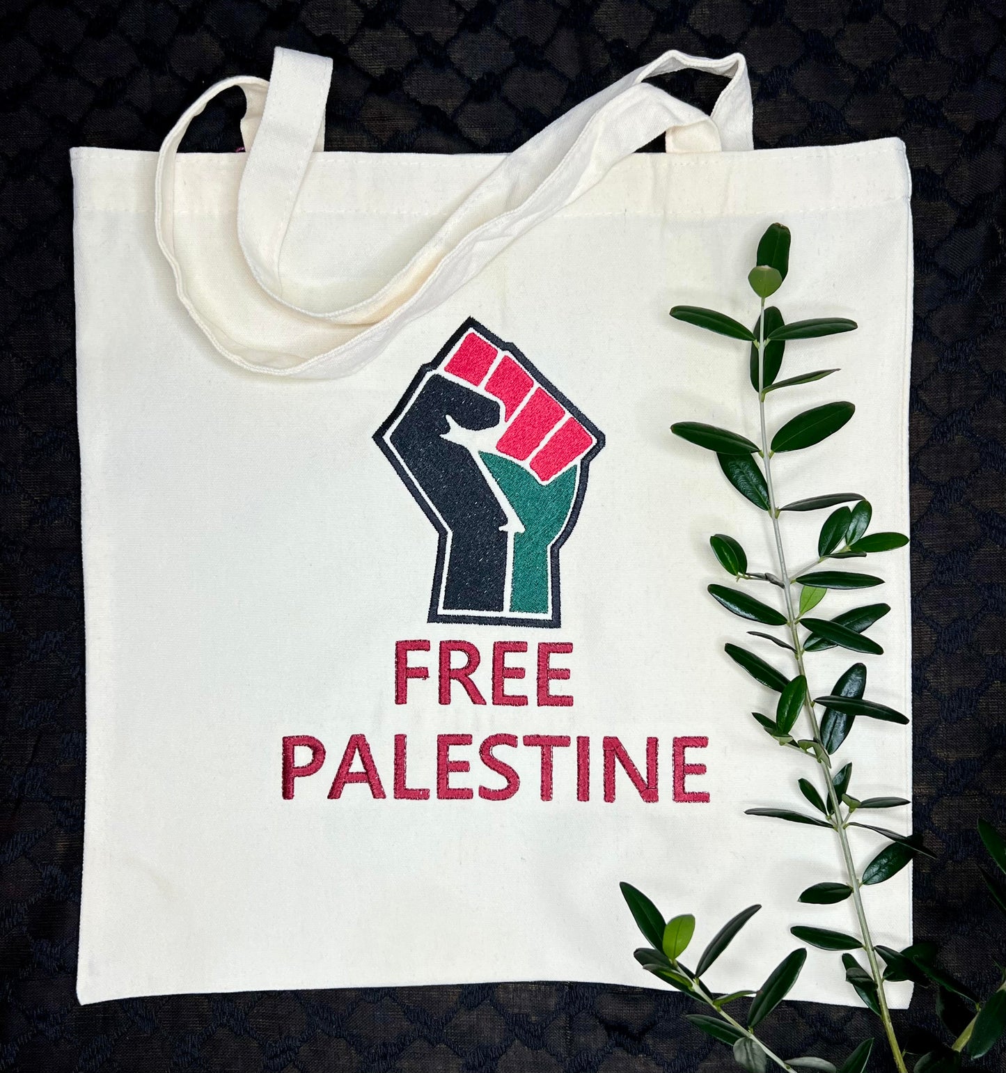 White Tote Bag with Authentic Palestinian Embroidery