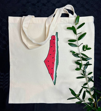 White Tote Bag with Authentic Palestinian Embroidery